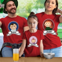 Anne Baba ve Kız Çocuk Resimli Tişört Kombini - 3