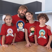 Anne Baba ve Çocukları Resimli Tişört Kombini - 3
