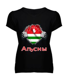 Abhazya Bayrağı,Abhazya logosu. Kadın V Yaka Tişört - Tisho