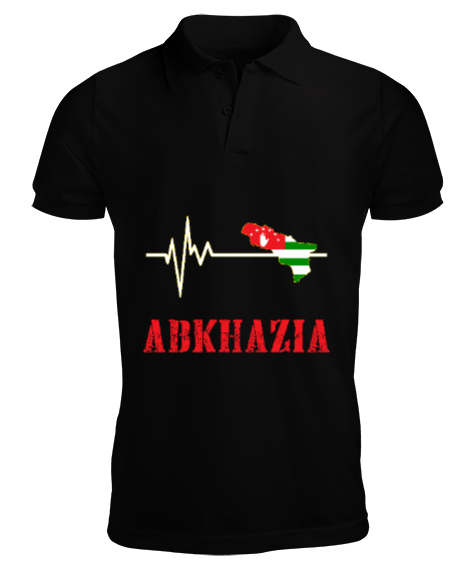 Tisho - Abhazya,Abhazya Bayrağı,abkhazia,abkhazia flag. Siyah Erkek Kısa Kol Polo Yaka