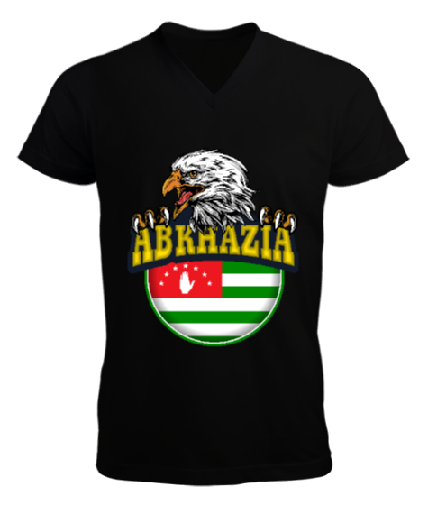 Tisho - Abhazya,Abhazya Bayrağı,abkhazia,abkhazia flag. Siyah Erkek Kısa Kol V Yaka Tişört