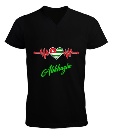 Tisho - Abhazya,Abhazya Bayrağı,abkhazia,abkhazia flag. Siyah Erkek Kısa Kol V Yaka Tişört