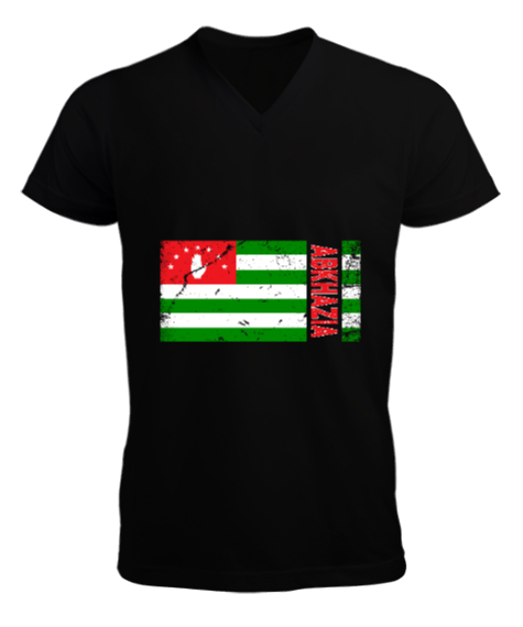 Tisho - Abhazya,Abhazya Bayrağı,abkhazia,abkhazia flag. Siyah Erkek Kısa Kol V Yaka Tişört