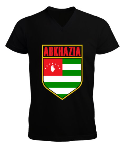 Tisho - Abhazya,Abhazya Bayrağı,abkhazia,abkhazia flag. Siyah Erkek Kısa Kol V Yaka Tişört