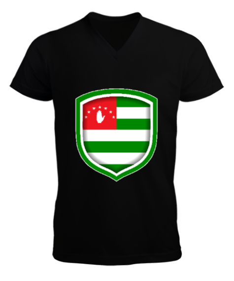 Tisho - Abhazya,Abhazya Bayrağı,abkhazia,abkhazia flag. Siyah Erkek Kısa Kol V Yaka Tişört