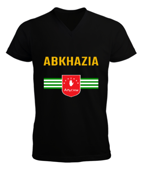 Tisho - Abhazya,Abhazya Bayrağı,abkhazia,abkhazia flag. Siyah Erkek Kısa Kol V Yaka Tişört