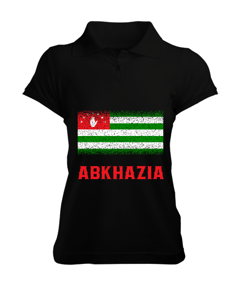 Tisho - Abhazya,Abhazya Bayrağı,abkhazia,abkhazia flag. Siyah Kadın Polo Yaka Tişört