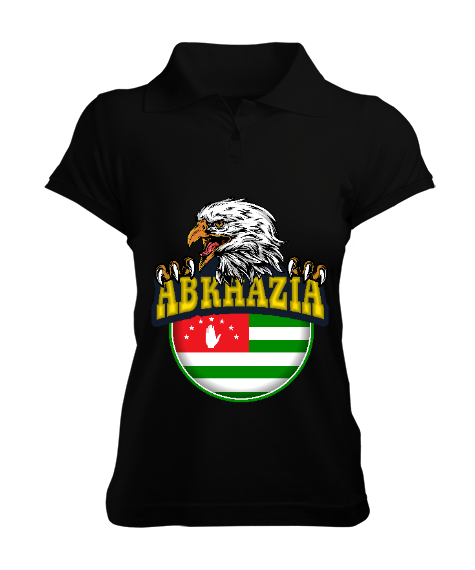 Tisho - Abhazya,Abhazya Bayrağı,abkhazia,abkhazia flag. Siyah Kadın Polo Yaka Tişört