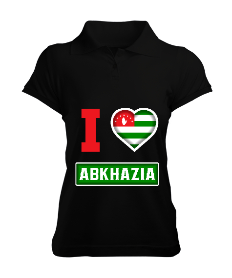 Tisho - Abhazya,Abhazya Bayrağı,abkhazia,abkhazia flag. Siyah Kadın Polo Yaka Tişört