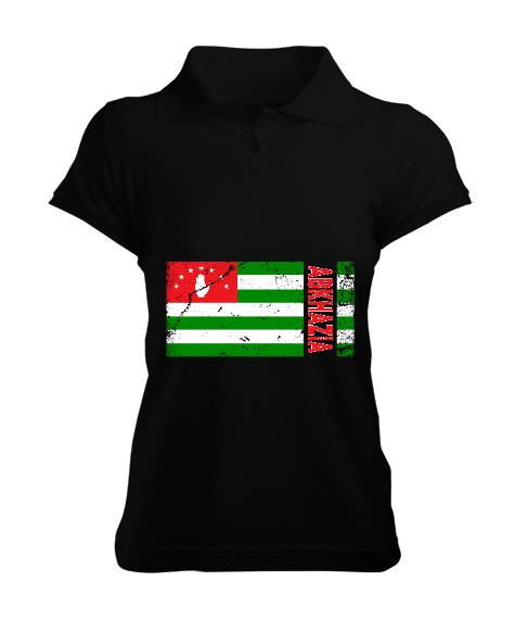 Tisho - Abhazya,Abhazya Bayrağı,abkhazia,abkhazia flag. Siyah Kadın Polo Yaka Tişört