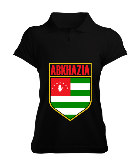 Tisho - Abhazya,Abhazya Bayrağı,abkhazia,abkhazia flag. Siyah Kadın Polo Yaka Tişört