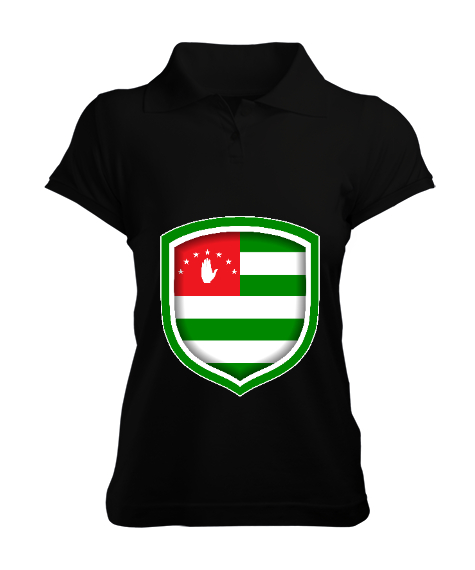 Tisho - Abhazya,Abhazya Bayrağı,abkhazia,abkhazia flag. Siyah Kadın Polo Yaka Tişört