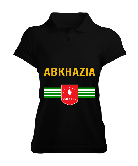 Tisho - Abhazya,Abhazya Bayrağı,abkhazia,abkhazia flag. Siyah Kadın Polo Yaka Tişört