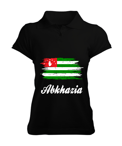 Tisho - Abhazya,Abhazya Bayrağı,abkhazia,abkhazia flag. Siyah Kadın Polo Yaka Tişört