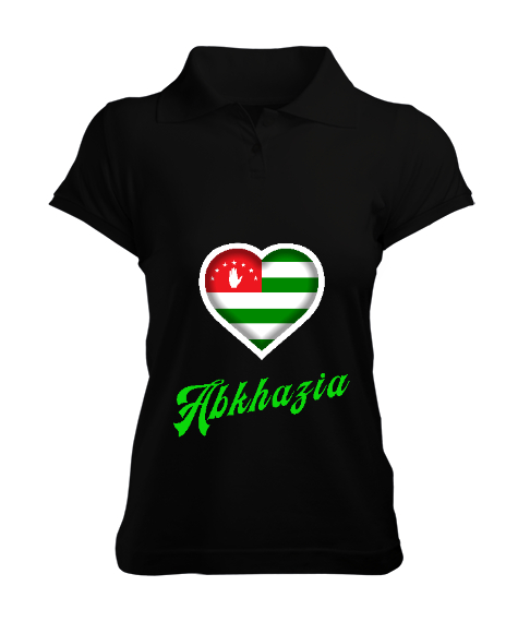 Tisho - Abhazya,Abhazya Bayrağı,abkhazia,abkhazia flag. Siyah Kadın Polo Yaka Tişört