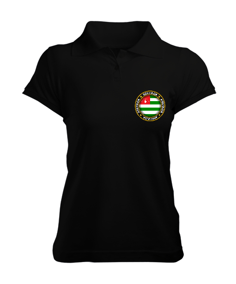 Tisho - Abhazya,Abhazya Bayrağı,abkhazia,abkhazia flag. Siyah Kadın Polo Yaka Tişört