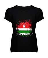 Abhazya,Abhazya Bayrağı,abkhazia,abkhazia flag. Siyah Kadın V Yaka Tişört - Tisho