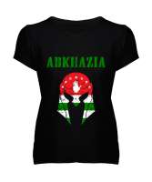 Abhazya,Abhazya Bayrağı,abkhazia,abkhazia flag. Siyah Kadın V Yaka Tişört - Tisho