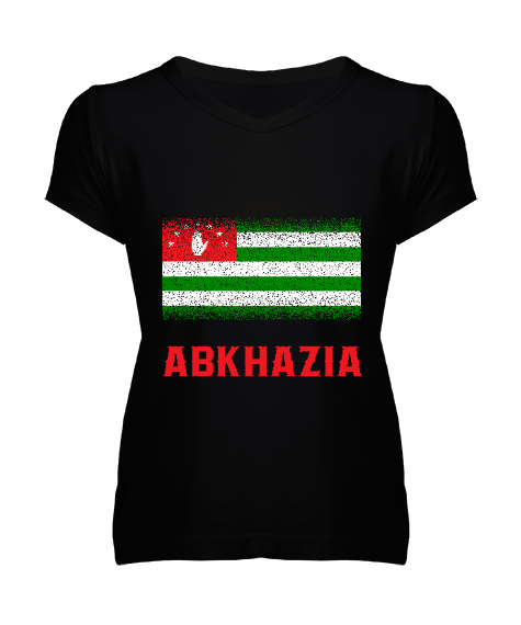 Tisho - Abhazya,Abhazya Bayrağı,abkhazia,abkhazia flag. Siyah Kadın V Yaka Tişört