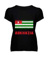 Abhazya,Abhazya Bayrağı,abkhazia,abkhazia flag. Siyah Kadın V Yaka Tişört - Tisho