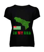 Abhazya,Abhazya Bayrağı,abkhazia,abkhazia flag. Siyah Kadın V Yaka Tişört - Tisho
