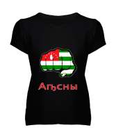 Abhazya,Abhazya Bayrağı,abkhazia,abkhazia flag. Siyah Kadın V Yaka Tişört - Tisho