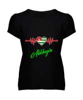 Abhazya,Abhazya Bayrağı,abkhazia,abkhazia flag. Siyah Kadın V Yaka Tişört - Tisho