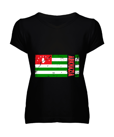 Tisho - Abhazya,Abhazya Bayrağı,abkhazia,abkhazia flag. Siyah Kadın V Yaka Tişört
