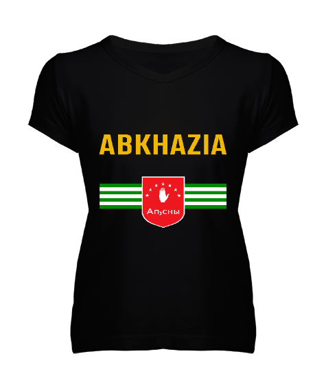 Tisho - Abhazya,Abhazya Bayrağı,abkhazia,abkhazia flag. Siyah Kadın V Yaka Tişört