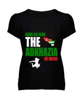 Abhazya,Abhazya Bayrağı,abkhazia,abkhazia flag. Siyah Kadın V Yaka Tişört - Tisho