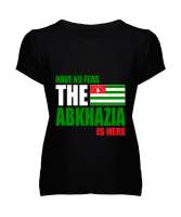 Abhazya,Abhazya Bayrağı,abkhazia,abkhazia flag. Siyah Kadın V Yaka Tişört - Tisho