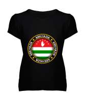 Abhazya,Abhazya Bayrağı,abkhazia,abkhazia flag. Siyah Kadın V Yaka Tişört - Tisho