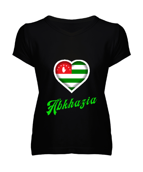 Tisho - Abhazya,Abhazya Bayrağı,abkhazia,abkhazia flag. Siyah Kadın V Yaka Tişört