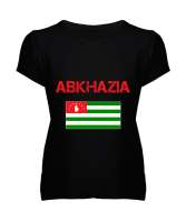 Abhazya,Abhazya Bayrağı,abkhazia,abkhazia flag. Siyah Kadın V Yaka Tişört - Tisho