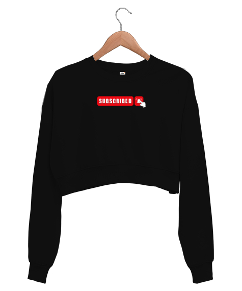 Tisho - Abone Ol - Subscribed Siyah Kadın Crop Sweatshirt