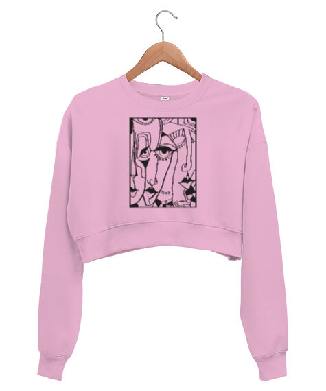 Tisho - Absract - Tablo Pembe Kadın Crop Sweatshirt