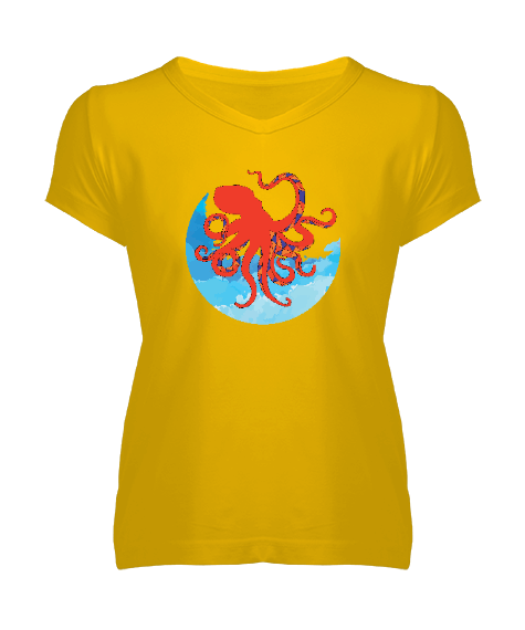 Tisho - Abstract Octopus Kadın V Yaka Tişört