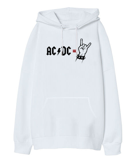 Tisho - AC DC Rock Blu V3 Beyaz Oversize Unisex Kapüşonlu Sweatshirt
