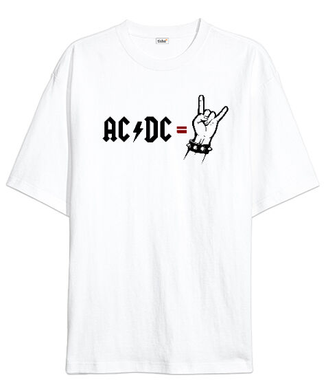 Tisho - AC DC Rock Blu V3 Beyaz Oversize Unisex Tişört