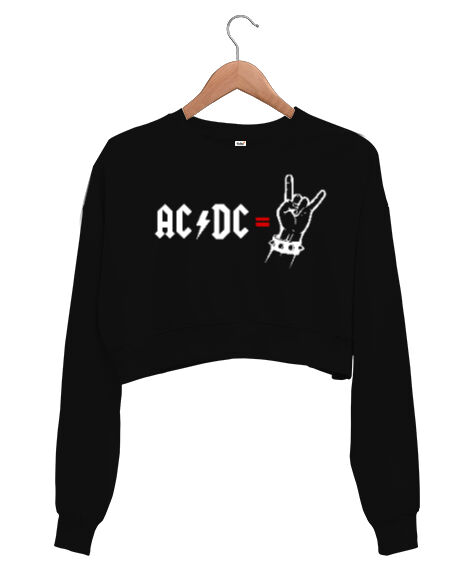 Tisho - AC DC Rock Blu V3 Siyah Kadın Crop Sweatshirt