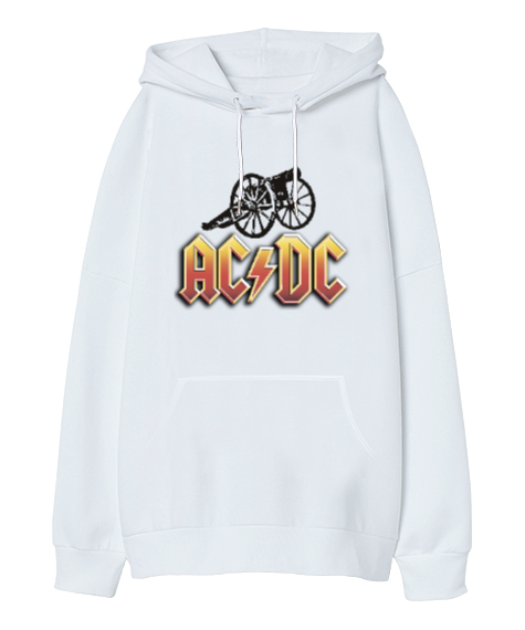 Tisho - AC DC Rock Blu V4 Beyaz Oversize Unisex Kapüşonlu Sweatshirt