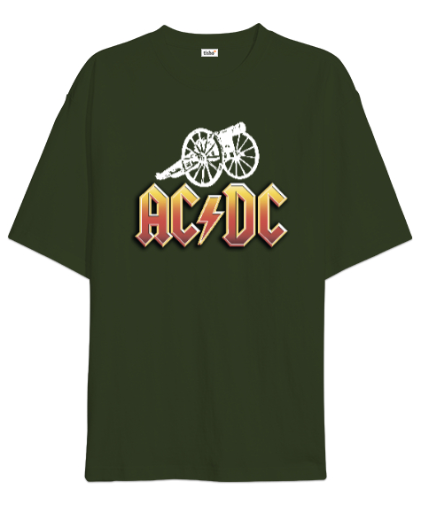 Tisho - AC DC Rock Blu V4 Haki Yeşili Oversize Unisex Tişört