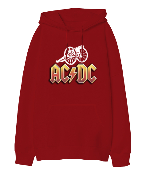 Tisho - AC DC Rock Blu V4 Kırmızı Oversize Unisex Kapüşonlu Sweatshirt
