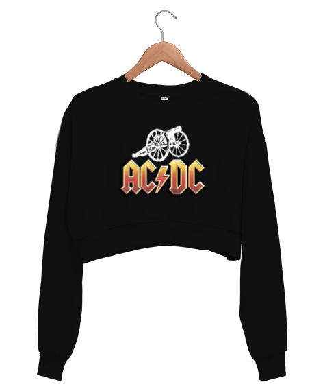 Tisho - AC DC Rock Blu V4 Siyah Kadın Crop Sweatshirt