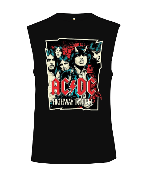 Tisho - AC DC Rock Tasarım Baskılı Kesik Kol Unisex Tişört