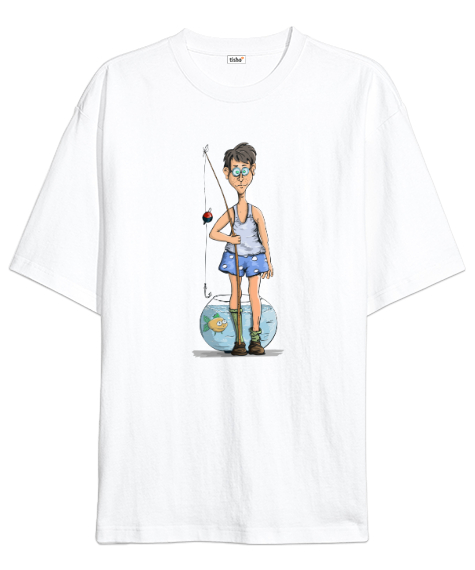 Tisho - Acemi Balıkçı - Fishing Beyaz Oversize Unisex Tişört