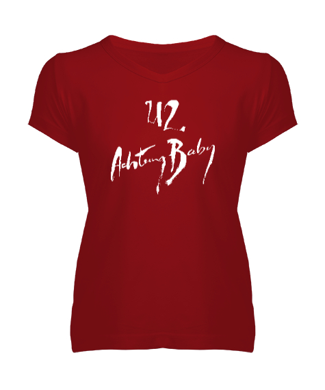 Tisho - Achtung Baby - Slogan - Dikkat Et Kırmızı Kadın V Yaka Tişört