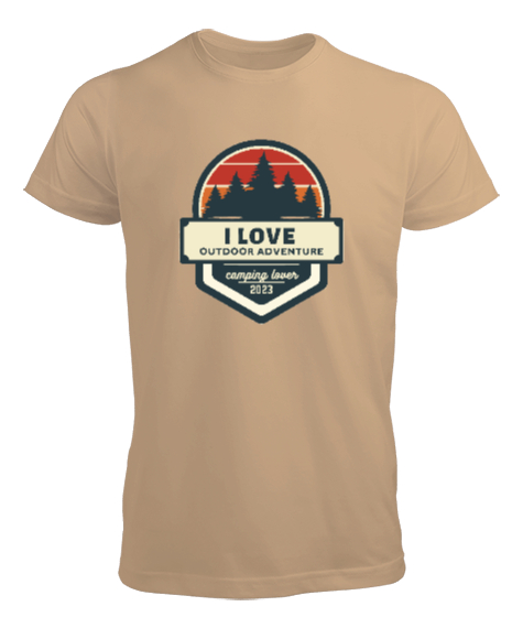 Tisho - Açıkhava Maceraları Seviyorum 2023 Kampçı ve Dağcı Özel Tasarım Camel Erkek Tişört