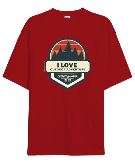 Tisho - Açıkhava Maceraları Seviyorum 2023 Kampçı ve Dağcı Özel Tasarım Kırmızı Oversize Unisex Tişört