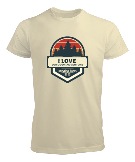 Tisho - Açıkhava Maceraları Seviyorum 2023 Kampçı ve Dağcı Özel Tasarım Krem Erkek Tişört